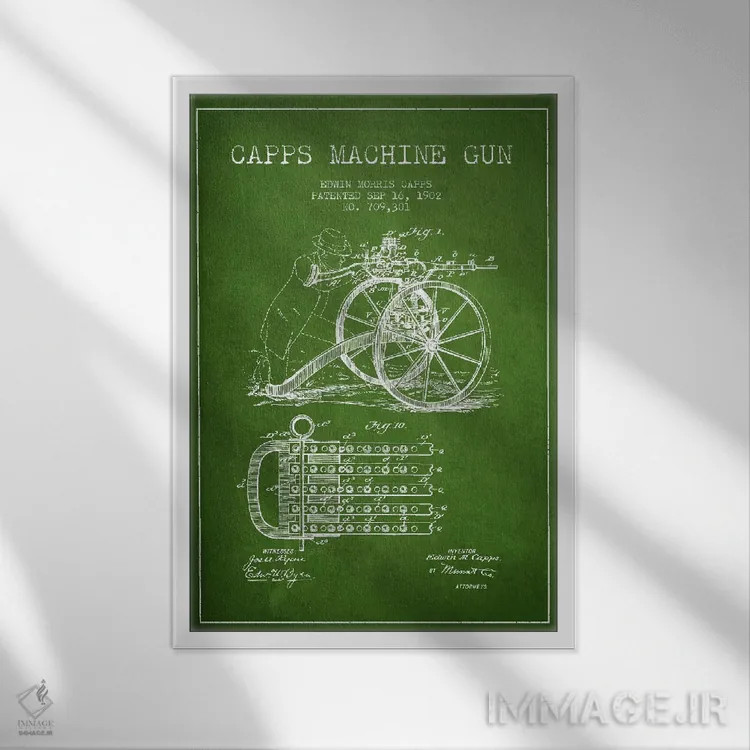 تابلو نقشهٔ ثبت اختراع مسلسل کاپس سبز اثر پیکسل کهنه (استودیو/نام هنری) - نمای قابدار سفید