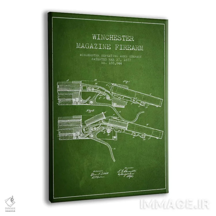 تابلو نقشهٔ ثبت اختراع تفنگ وینچستر سبز اثر پیکسل کهنه (استودیو/نام هنری) - نمای پرسپکتیو محصول