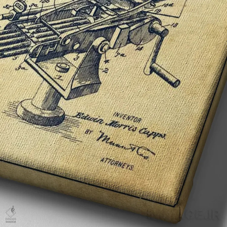 تابلو نقشهٔ ثبت اختراع اسلحه کاپس ام قدیمی اثر پیکسل کهنه (استودیو/نام هنری) - نمای نزدیک بافت بوم