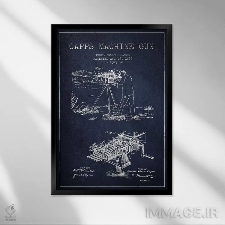 تابلو نقشهٔ ثبت اختراع اسلحه کاپس ام سرمهای اثر پیکسل کهنه (استودیو/نام هنری) - نمای قابدار مشکی