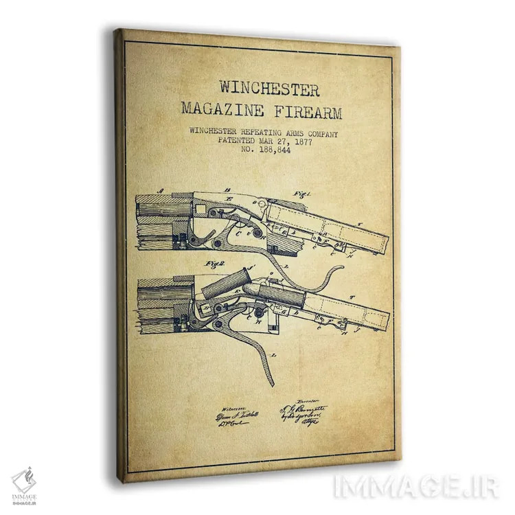 تابلو نقشهٔ ثبت اختراع تفنگ وینچستر قدیمی اثر پیکسل کهنه (استودیو/نام هنری) - نمای پرسپکتیو محصول