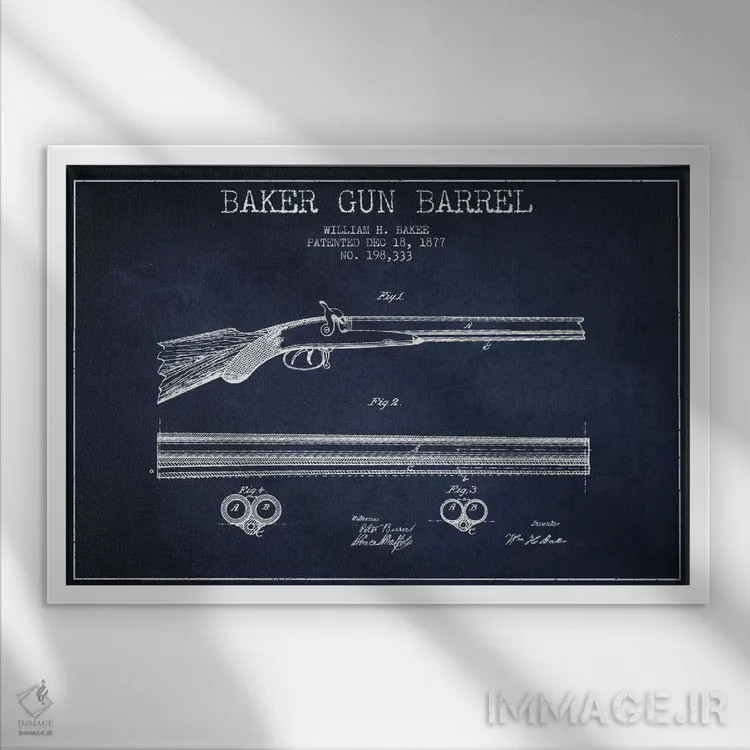 تابلو نقشهٔ ثبت اختراع بشکهٔ بیکر سرمهای اثر پیکسل کهنه (استودیو/نام هنری) - نمای قابدار سفید