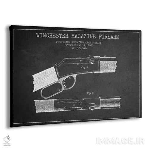 تابلو نقشهٔ ثبت اختراع اسلحه وینچستر ذغالی اثر پیکسل کهنه (استودیو/نام هنری) - نمای پرسپکتیو محصول