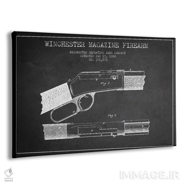 تابلو نقشهٔ ثبت اختراع اسلحه وینچستر ذغالی اثر پیکسل کهنه (استودیو/نام هنری) - نمای پرسپکتیو محصول