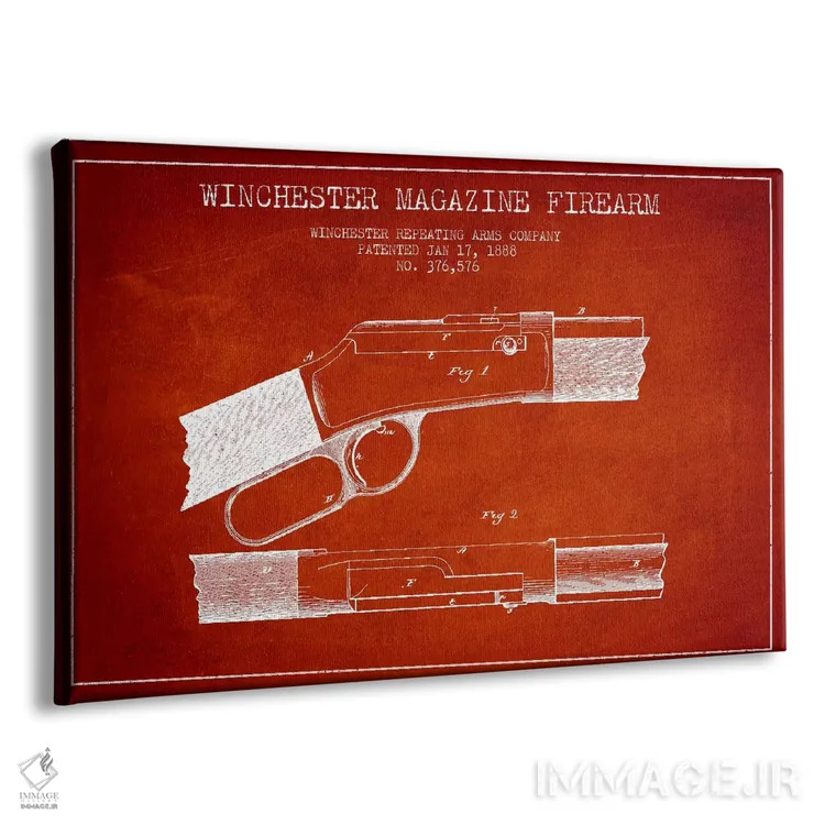 تابلو نقشهٔ ثبت اختراع اسلحه وینچستر قرمز اثر پیکسل کهنه (استودیو/نام هنری) - نمای پرسپکتیو محصول