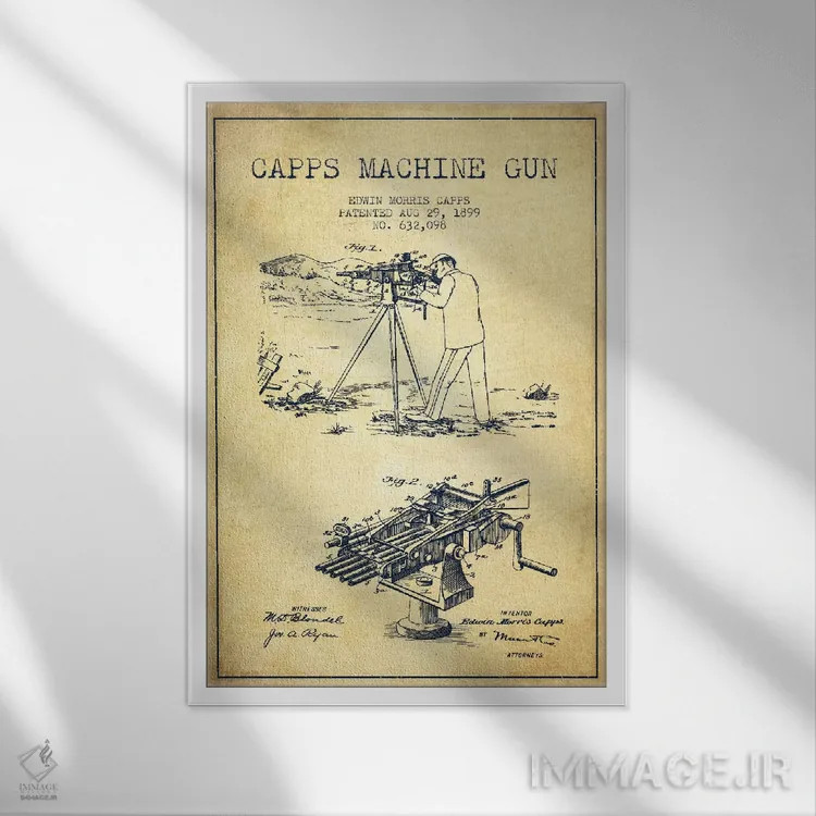 تابلو نقشهٔ ثبت اختراع اسلحه کاپس ام قدیمی اثر پیکسل کهنه (استودیو/نام هنری) - نمای قابدار سفید