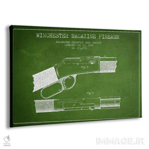 تابلو نقشهٔ ثبت اختراع اسلحه وینچستر سبز اثر پیکسل کهنه (استودیو/نام هنری) - نمای پرسپکتیو محصول