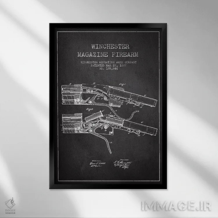 تابلو نقشهٔ ثبت اختراع تفنگ وینچستر ذغالی اثر پیکسل کهنه (استودیو/نام هنری) - نمای قابدار مشکی