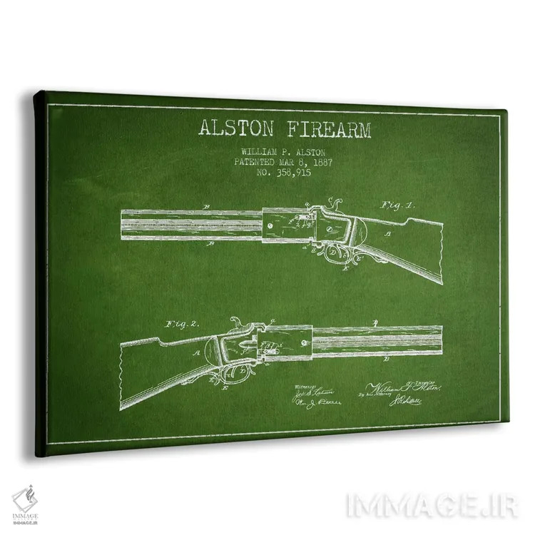 تابلو نقشهٔ ثبت اختراع سلاح آستون سبز اثر پیکسل کهنه (استودیو/نام هنری) - نمای پرسپکتیو محصول