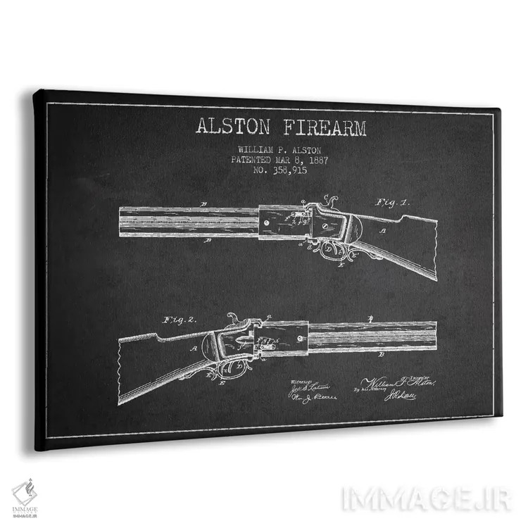 تابلو نقشهٔ ثبت اختراع سلاح آستون ذغالی اثر پیکسل کهنه (استودیو/نام هنری) - نمای پرسپکتیو محصول