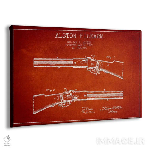 تابلو نقشهٔ ثبت اختراع سلاح آستون قرمز اثر پیکسل کهنه (استودیو/نام هنری) - نمای پرسپکتیو محصول