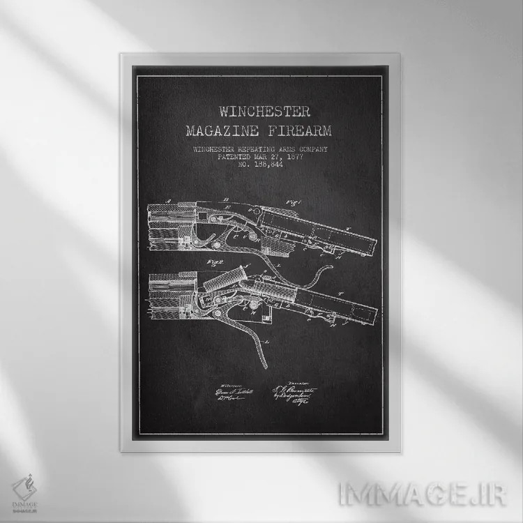 تابلو نقشهٔ ثبت اختراع تفنگ وینچستر ذغالی اثر پیکسل کهنه (استودیو/نام هنری) - نمای قابدار سفید