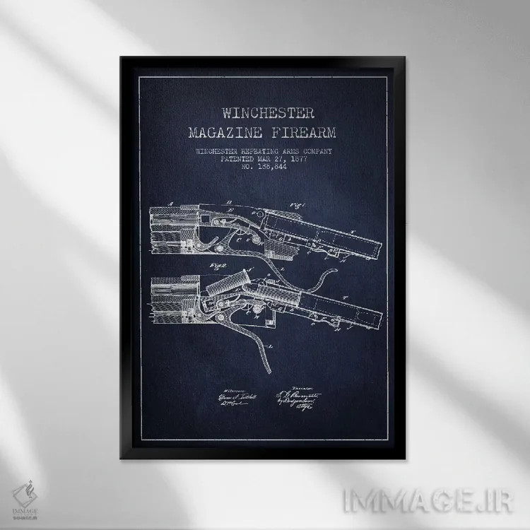 تابلو نقشهٔ ثبت اختراع تفنگ وینچستر سرمهای اثر پیکسل کهنه (استودیو/نام هنری) - نمای قابدار مشکی