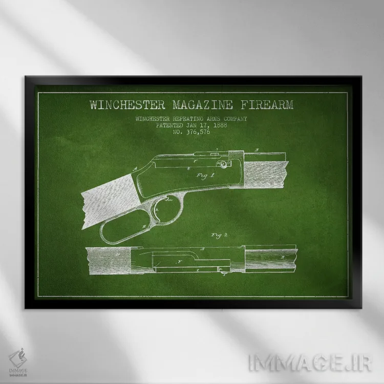 تابلو نقشهٔ ثبت اختراع اسلحه وینچستر سبز اثر پیکسل کهنه (استودیو/نام هنری) - نمای قابدار مشکی