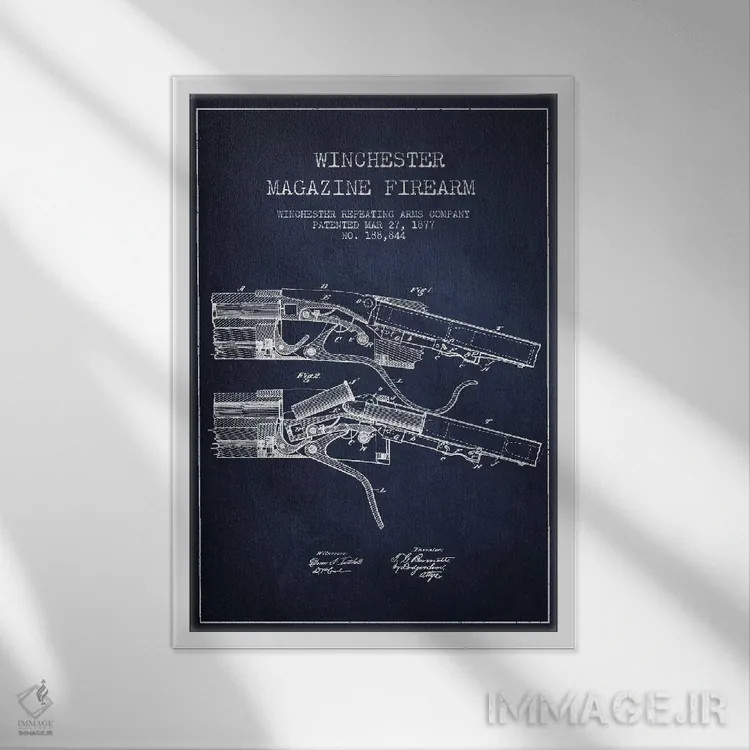 تابلو نقشهٔ ثبت اختراع تفنگ وینچستر سرمهای اثر پیکسل کهنه (استودیو/نام هنری) - نمای قابدار سفید