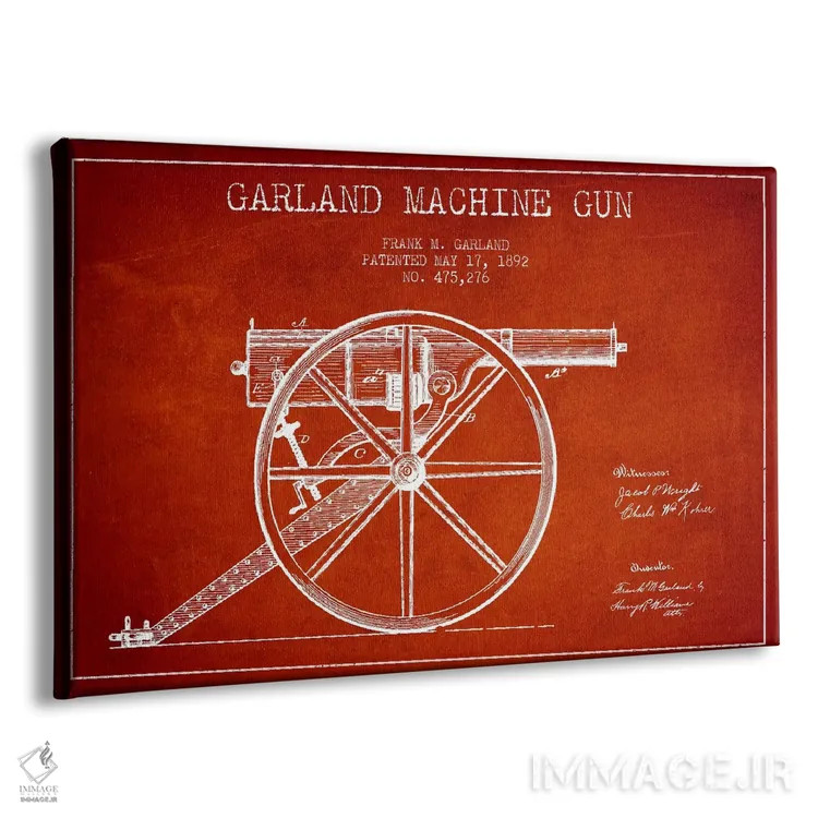 تابلو نقشهٔ ثبت اختراع اسلحه گارلند قرمز اثر پیکسل کهنه (استودیو/نام هنری) - نمای پرسپکتیو محصول