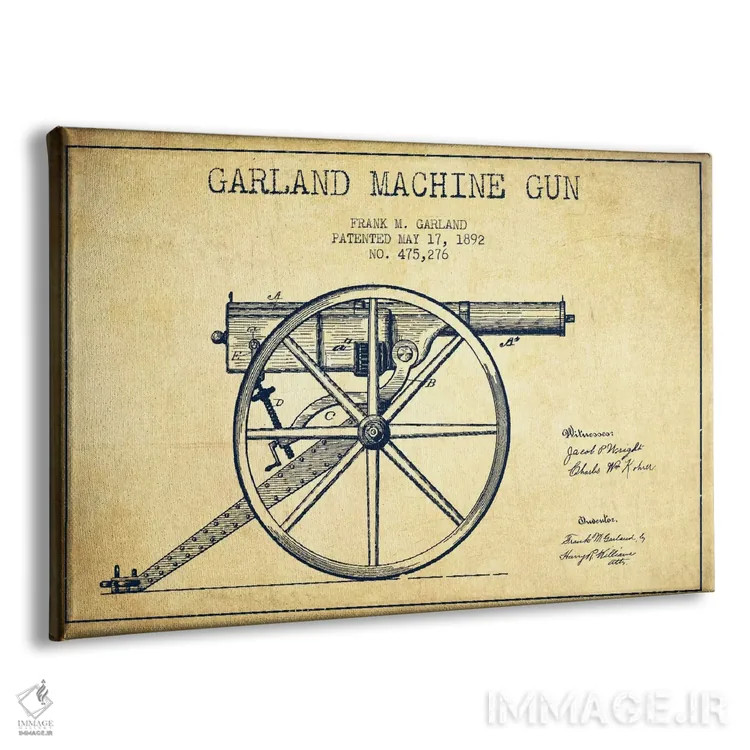 تابلو نقشهٔ ثبت اختراع اسلحه گارلند قدیمی اثر پیکسل کهنه (استودیو/نام هنری) - نمای پرسپکتیو محصول