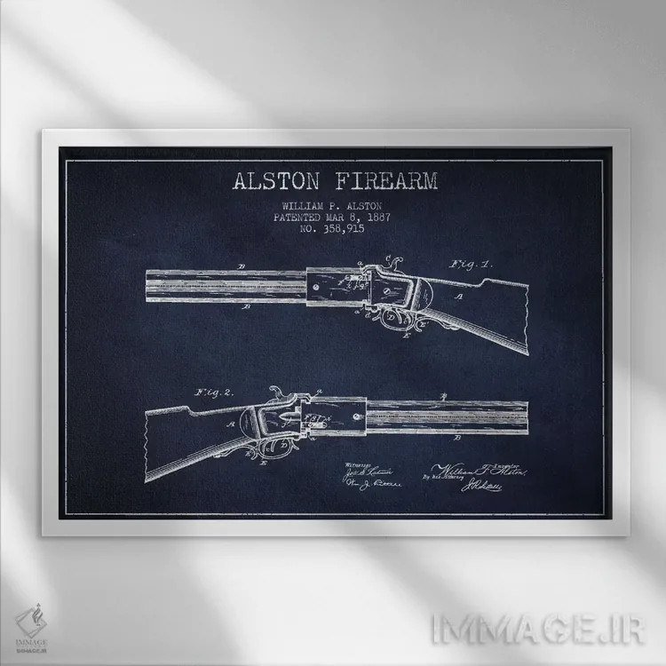 تابلو نقشهٔ ثبت اختراع سلاح آستون سرمهای اثر پیکسل کهنه (استودیو/نام هنری) - نمای قابدار سفید