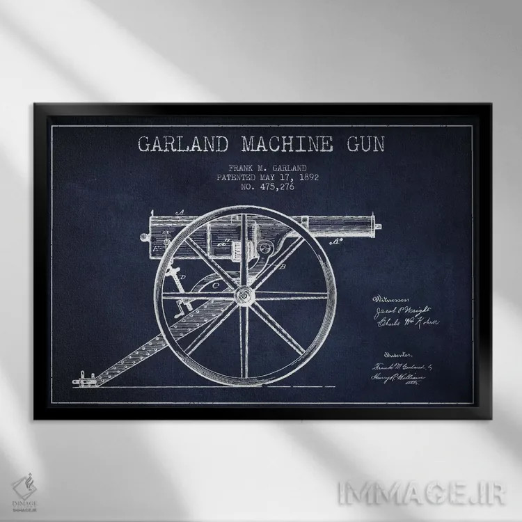 تابلو نقشهٔ ثبت اختراع اسلحه گارلند سرمهای اثر پیکسل کهنه (استودیو/نام هنری) - نمای قابدار مشکی