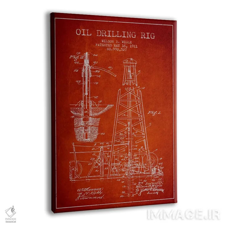 تابلو نقشهٔ ثبت اختراع دکل نفتی قرمز اثر پیکسل کهنه (استودیو/نام هنری) - نمای پرسپکتیو محصول