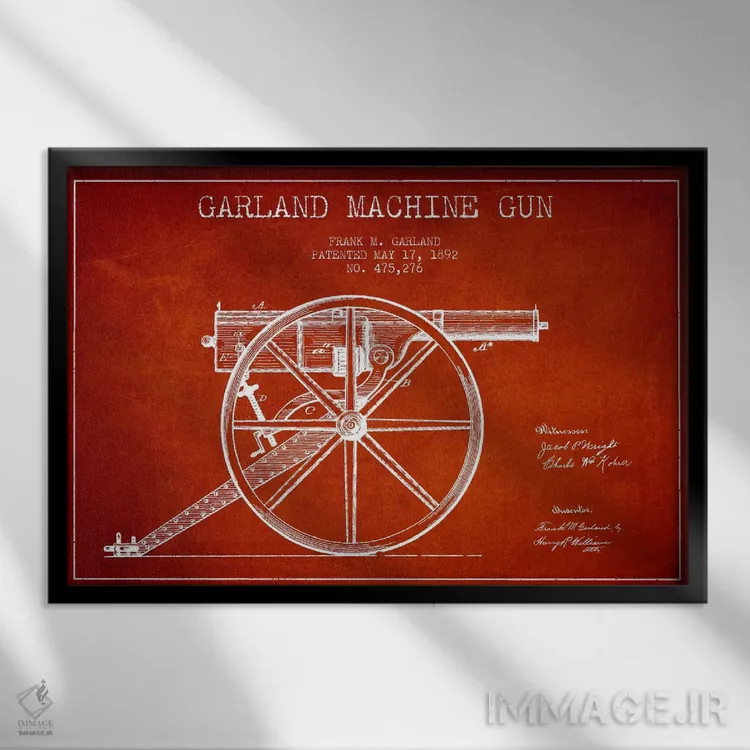 تابلو نقشهٔ ثبت اختراع اسلحه گارلند قرمز اثر پیکسل کهنه (استودیو/نام هنری) - نمای قابدار مشکی