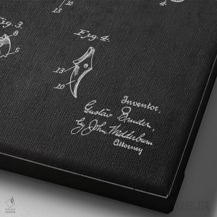 تابلو نقشهٔ ثبت اختراع کمان زنبورک ۱ ذغالی اثر پیکسل کهنه (استودیو/نام هنری) - نمای نزدیک بافت بوم