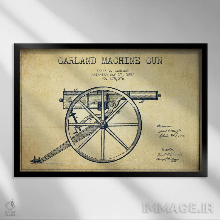 تابلو نقشهٔ ثبت اختراع اسلحه گارلند قدیمی اثر پیکسل کهنه (استودیو/نام هنری) - نمای قابدار مشکی