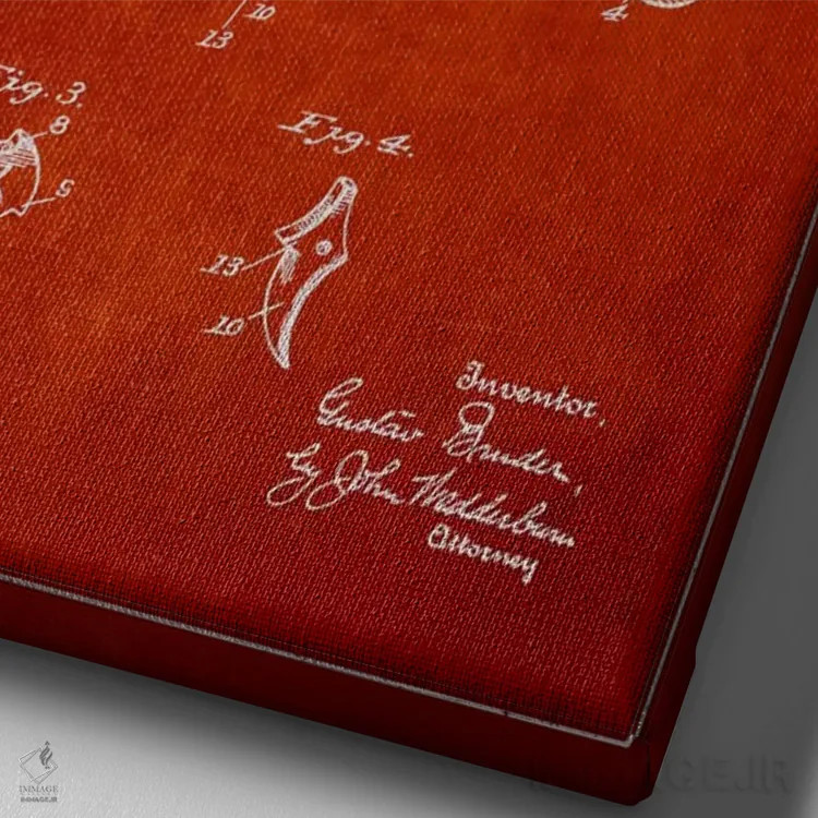 تابلو نقشهٔ ثبت اختراع کمان زنبورک ۱ قرمز اثر پیکسل کهنه (استودیو/نام هنری) - نمای نزدیک بافت بوم