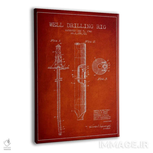 تابلو نقشهٔ ثبت اختراع دکل نفتی قرمز اثر پیکسل کهنه (استودیو/نام هنری) - نمای پرسپکتیو محصول