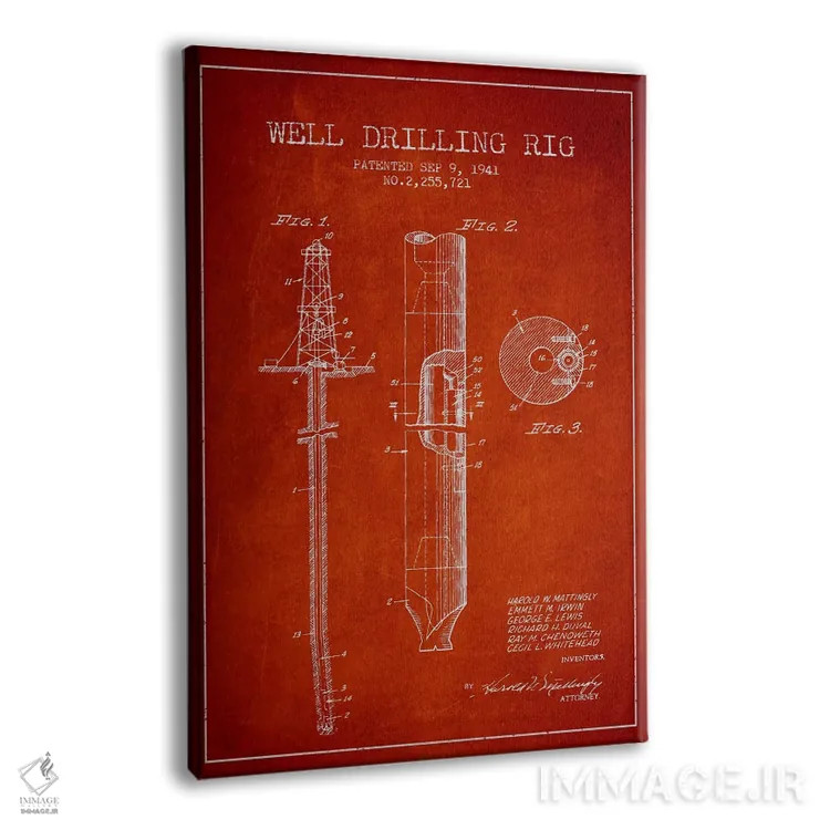 تابلو نقشهٔ ثبت اختراع دکل نفتی قرمز اثر پیکسل کهنه (استودیو/نام هنری) - نمای پرسپکتیو محصول