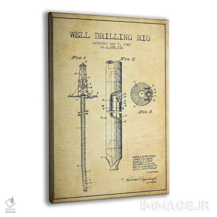 تابلو نقشهٔ ثبت اختراع دکل نفتی قدیمی اثر پیکسل کهنه (استودیو/نام هنری) - نمای پرسپکتیو محصول
