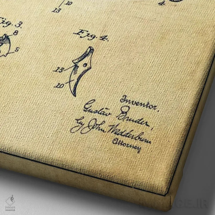 تابلو نقشهٔ ثبت اختراع کمان زنبورک ۱ قدیمی اثر پیکسل کهنه (استودیو/نام هنری) - نمای نزدیک بافت بوم