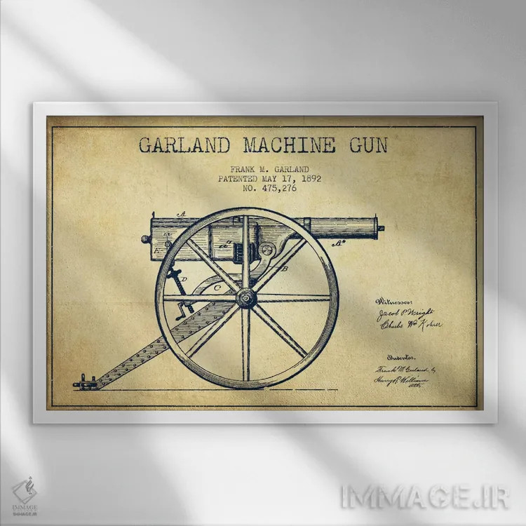 تابلو نقشهٔ ثبت اختراع اسلحه گارلند قدیمی اثر پیکسل کهنه (استودیو/نام هنری) - نمای قابدار سفید