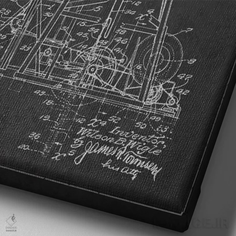 تابلو نقشهٔ ثبت اختراع دکل نفتی ذغالی اثر پیکسل کهنه (استودیو/نام هنری) - نمای نزدیک بافت بوم