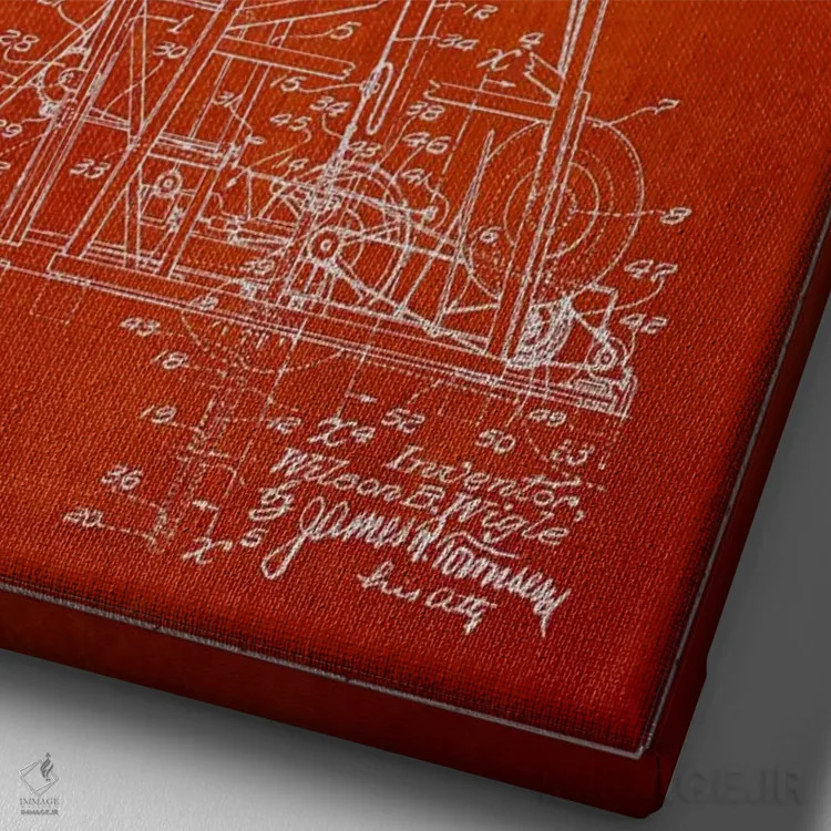 تابلو نقشهٔ ثبت اختراع دکل نفتی قرمز اثر پیکسل کهنه (استودیو/نام هنری) - نمای نزدیک بافت بوم