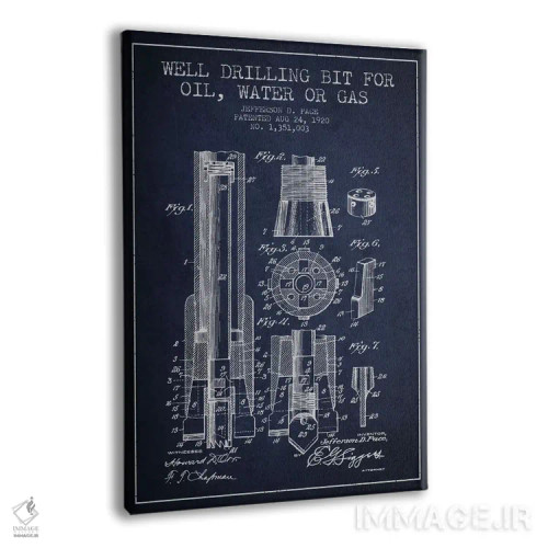 تابلو نقشهٔ ثبت اختراع مته حفاری نفت سرمهای اثر پیکسل کهنه (استودیو/نام هنری) - نمای پرسپکتیو محصول
