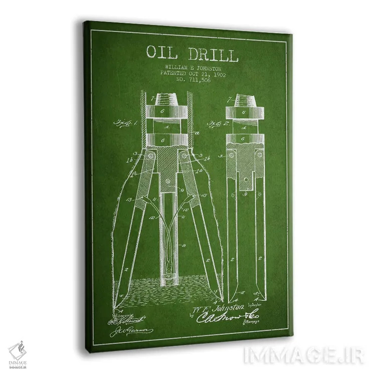 تابلو نقشهٔ ثبت اختراع مته حفاری نفت سبز اثر پیکسل کهنه (استودیو/نام هنری) - نمای پرسپکتیو محصول