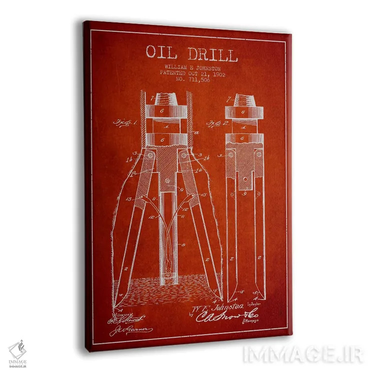 تابلو نقشهٔ ثبت اختراع مته حفاری نفت قرمز اثر پیکسل کهنه (استودیو/نام هنری) - نمای پرسپکتیو محصول