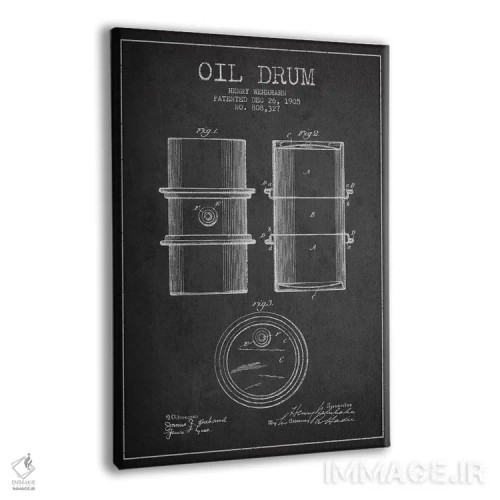 تابلو نقشهٔ ثبت اختراع بشکه نفت ذغالی اثر پیکسل کهنه (استودیو/نام هنری) - نمای پرسپکتیو محصول