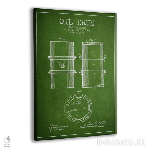 تابلو نقشهٔ ثبت اختراع بشکه نفت سبز اثر پیکسل کهنه (استودیو/نام هنری) - نمای پرسپکتیو محصول
