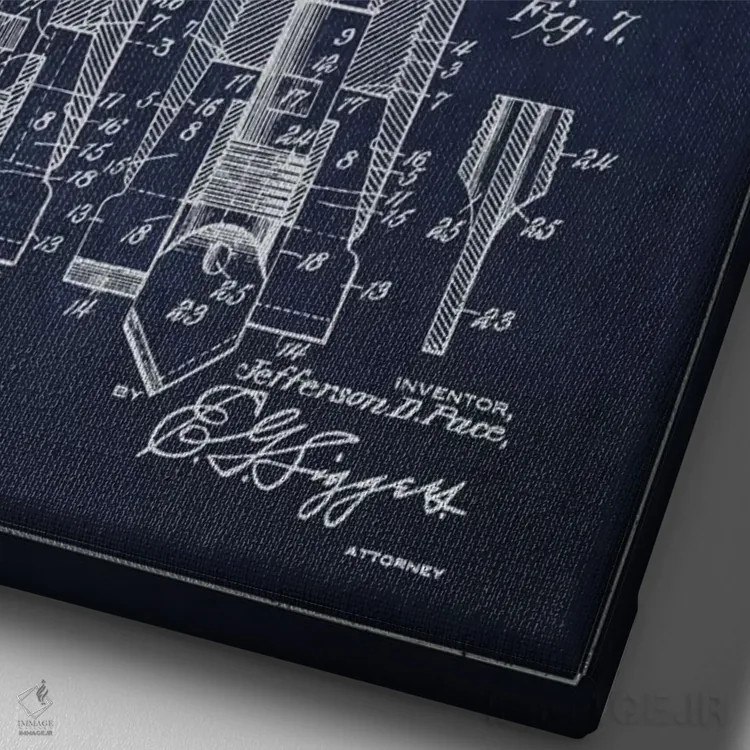 تابلو نقشهٔ ثبت اختراع مته حفاری نفت سرمهای اثر پیکسل کهنه (استودیو/نام هنری) - نمای نزدیک بافت بوم