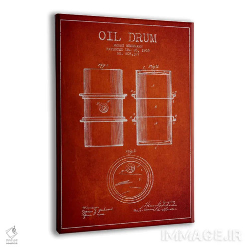 تابلو نقشهٔ ثبت اختراع بشکه نفت قرمز اثر پیکسل کهنه (استودیو/نام هنری) - نمای پرسپکتیو محصول