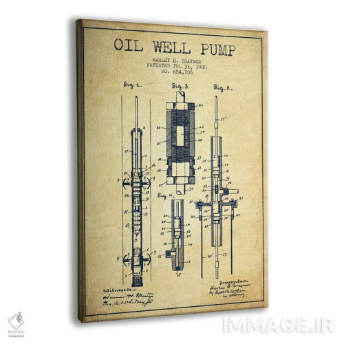 تابلو نقشهٔ ثبت اختراع پمپ نفت قدیمی اثر پیکسل کهنه (استودیو/نام هنری) - نمای پرسپکتیو محصول