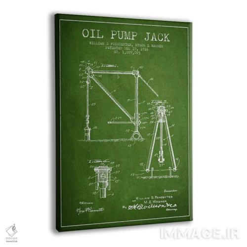 تابلو نقشهٔ ثبت اختراع جک پمپ نفت سبز اثر پیکسل کهنه (استودیو/نام هنری) - نمای پرسپکتیو محصول