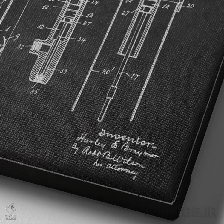 تابلو نقشهٔ ثبت اختراع پمپ نفت ذغالی اثر پیکسل کهنه (استودیو/نام هنری) - نمای نزدیک بافت بوم