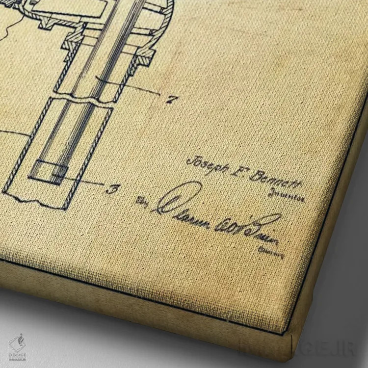 تابلو نقشهٔ ثبت اختراع مکانیزم گاز و نفت قدیمی اثر پیکسل کهنه (استودیو/نام هنری) - نمای نزدیک بافت بوم