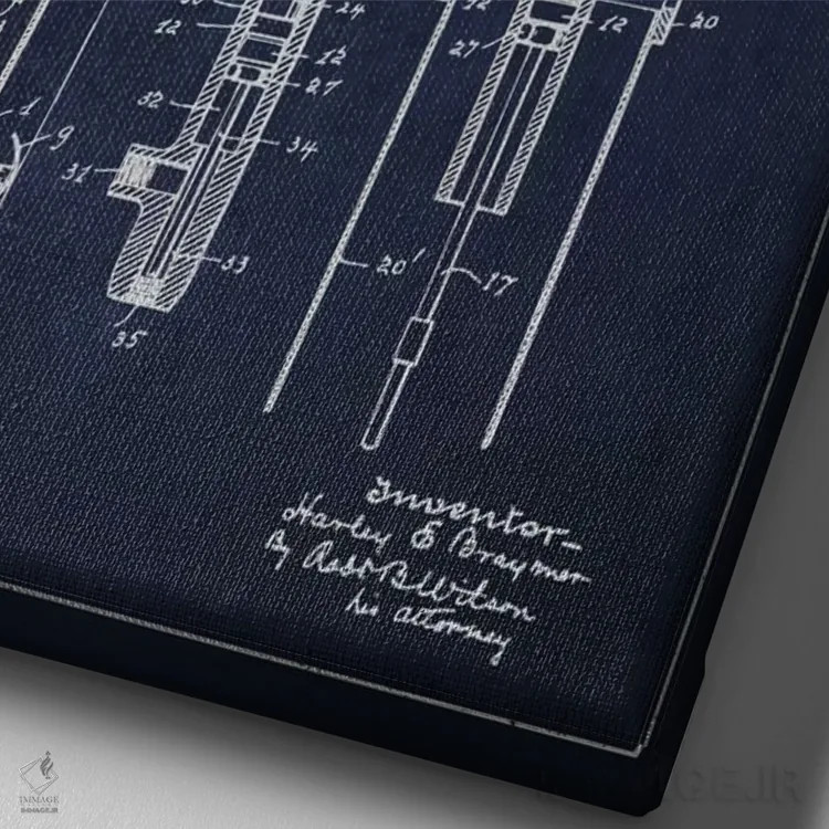 تابلو نقشهٔ ثبت اختراع پمپ نفت سرمهای اثر پیکسل کهنه (استودیو/نام هنری) - نمای نزدیک بافت بوم