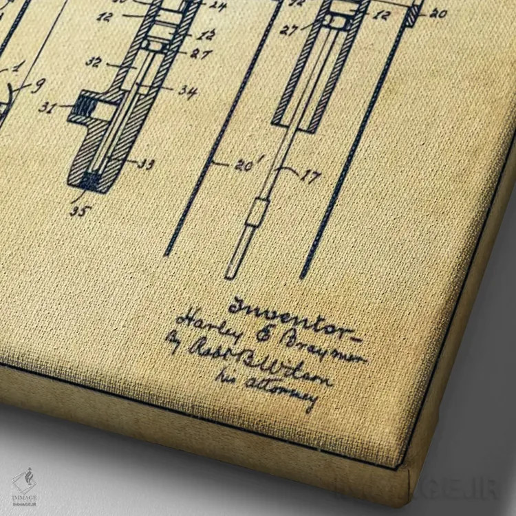 تابلو نقشهٔ ثبت اختراع پمپ نفت قدیمی اثر پیکسل کهنه (استودیو/نام هنری) - نمای نزدیک بافت بوم