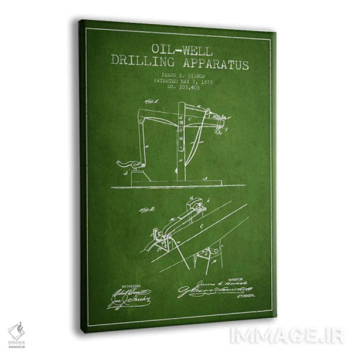 تابلو نقشهٔ ثبت اختراع دستگاه چاه نفت (سبز) اثر پیکسل کهنه (استودیو/نام هنری) - نمای پرسپکتیو محصول