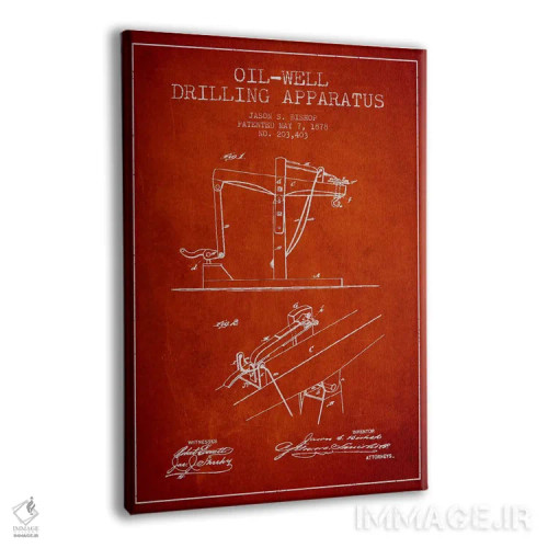 تابلو نقشهٔ ثبت اختراع دستگاه چاه نفت (قرمز) اثر پیکسل کهنه (استودیو/نام هنری) - نمای پرسپکتیو محصول